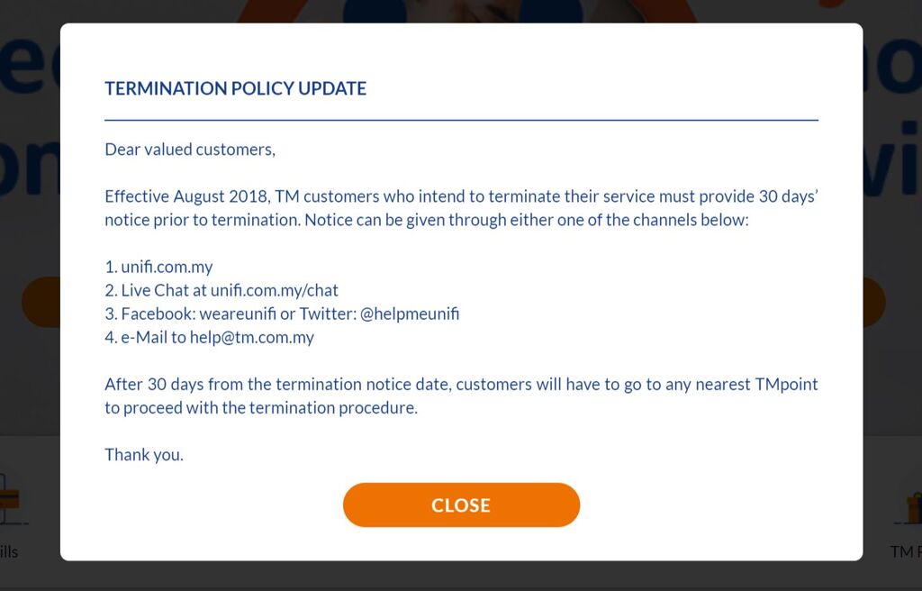 TM Requires 30 Days Notice Before Customers Can Cancel Unifi