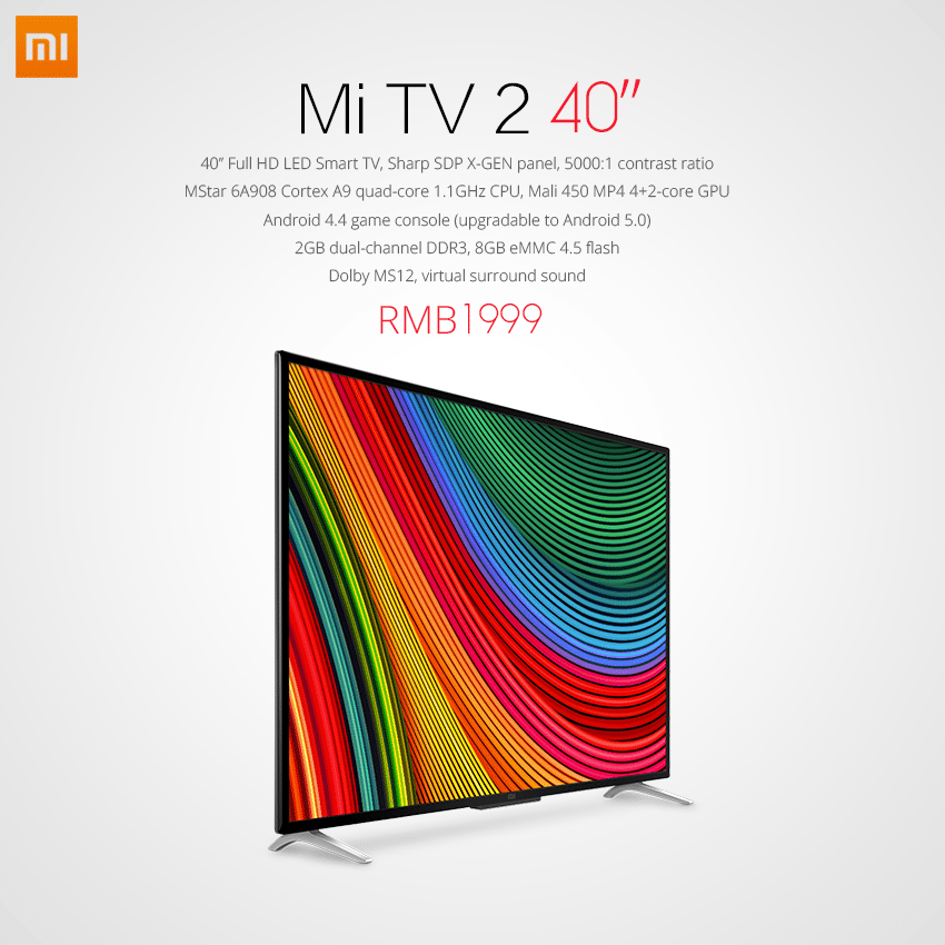 Xiaomi announces 40-inch full HD Mi TV 2 40