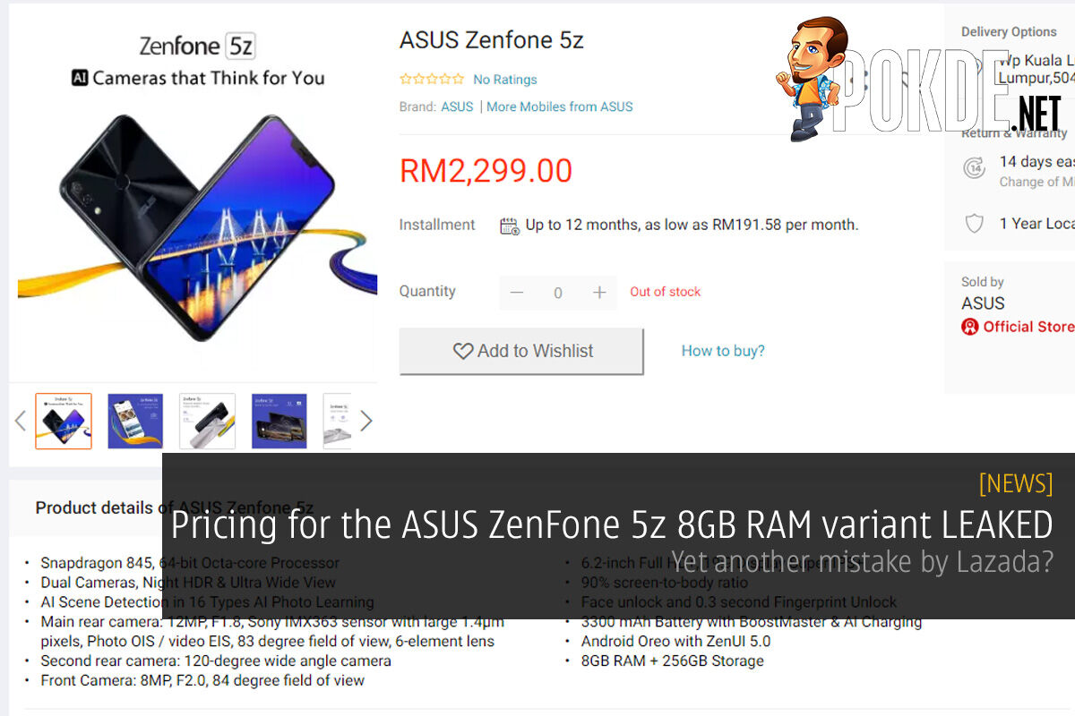 Pricing for the ASUS ZenFone 5z 8GB RAM variant LEAKED — yet another mistake by Lazada? 40