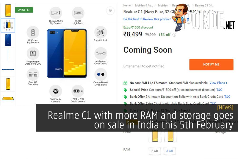 Realme C1 with more RAM and storage goes on sale in India this 5th February 26