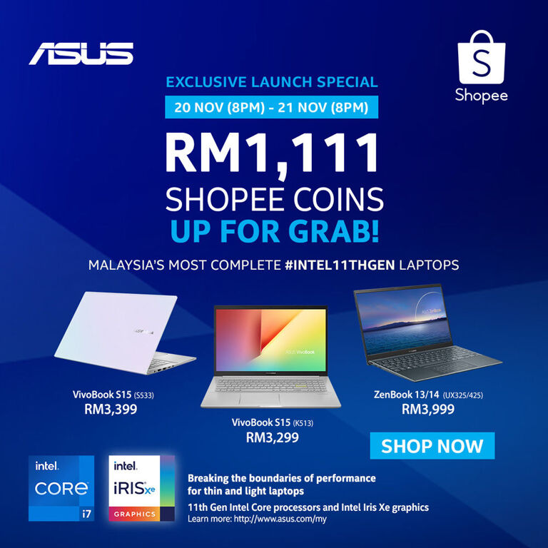 Grab Up To RM1,111 Worth Of Shopee Coins From ASUS' Special Promo 20