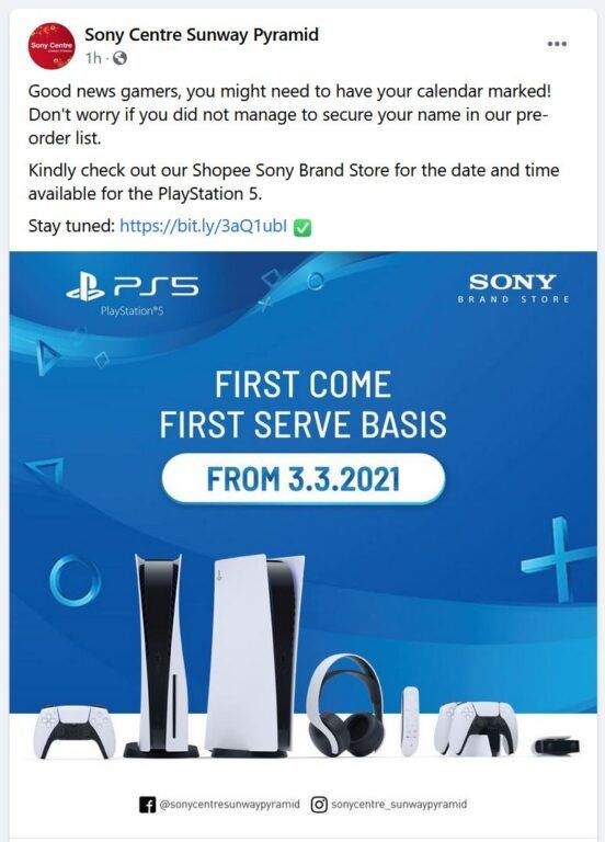 Sony Centre Sunway Pyramid PS5 Pre-order Deleted Facebook Post