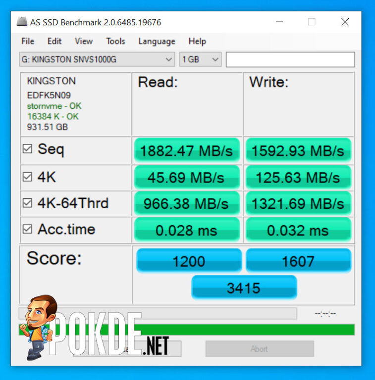 Kingston NV1 NVMe SSD 1TB Review AS SSD