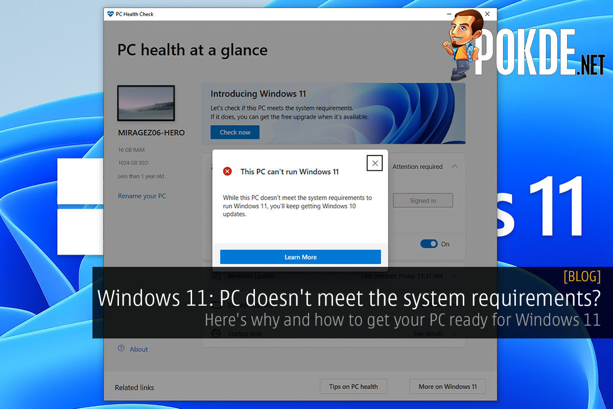 Application popup 56. Windows 11 System requirements.