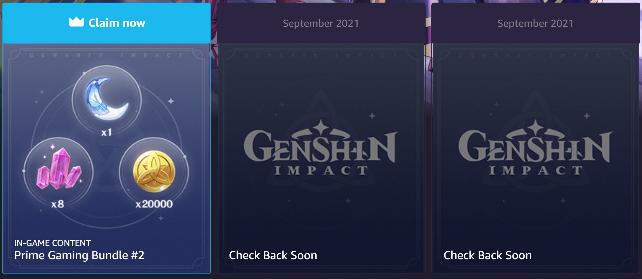 August Prime Gaming offerings include in-game items for Genshin Impact