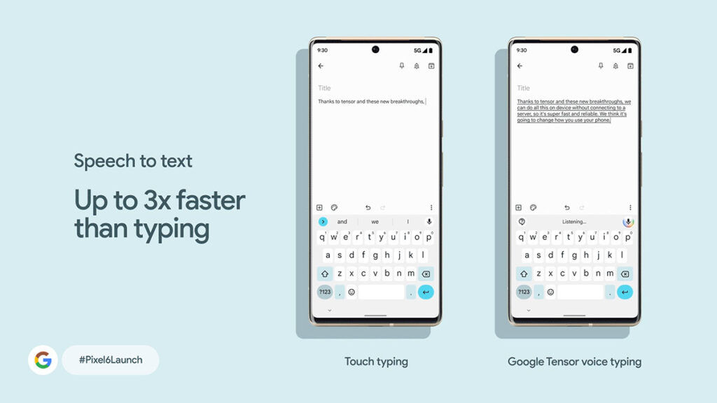 Google Pixel 6 voice typing