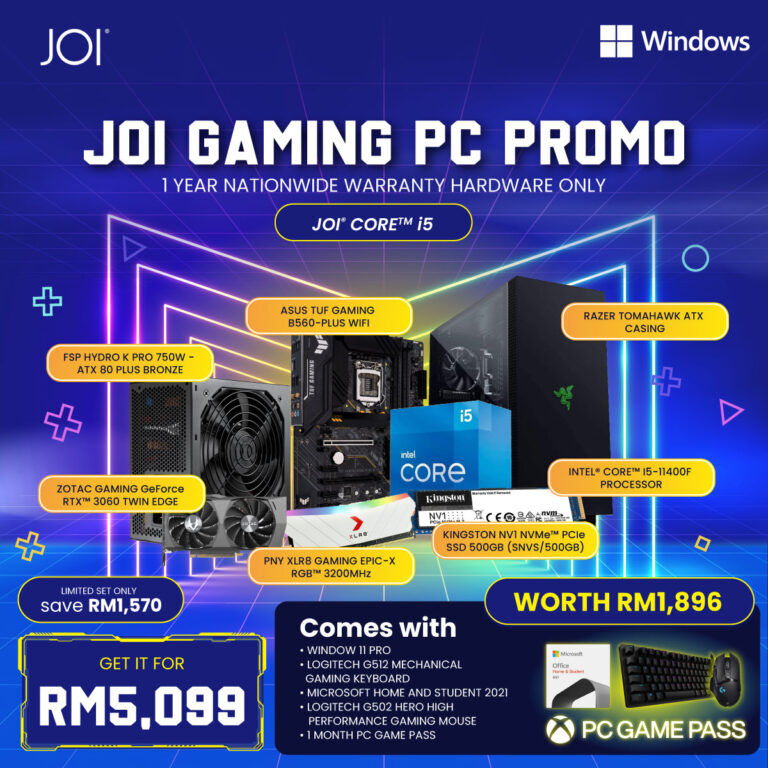 Build A JOI-ful Gaming PC Bundled with Microsoft Home & Student 2021, Windows 11 Pro, and 1-month PC Game Pass