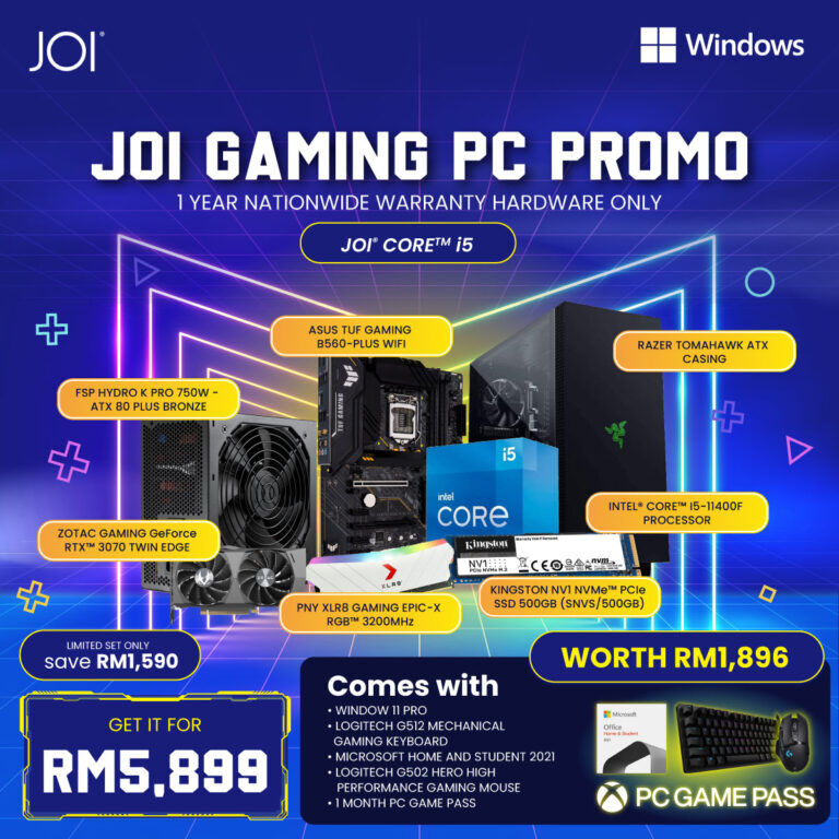 Build A JOI-ful Gaming PC Bundled with Microsoft Home & Student 2021, Windows 11 Pro, and 1-month PC Game Pass