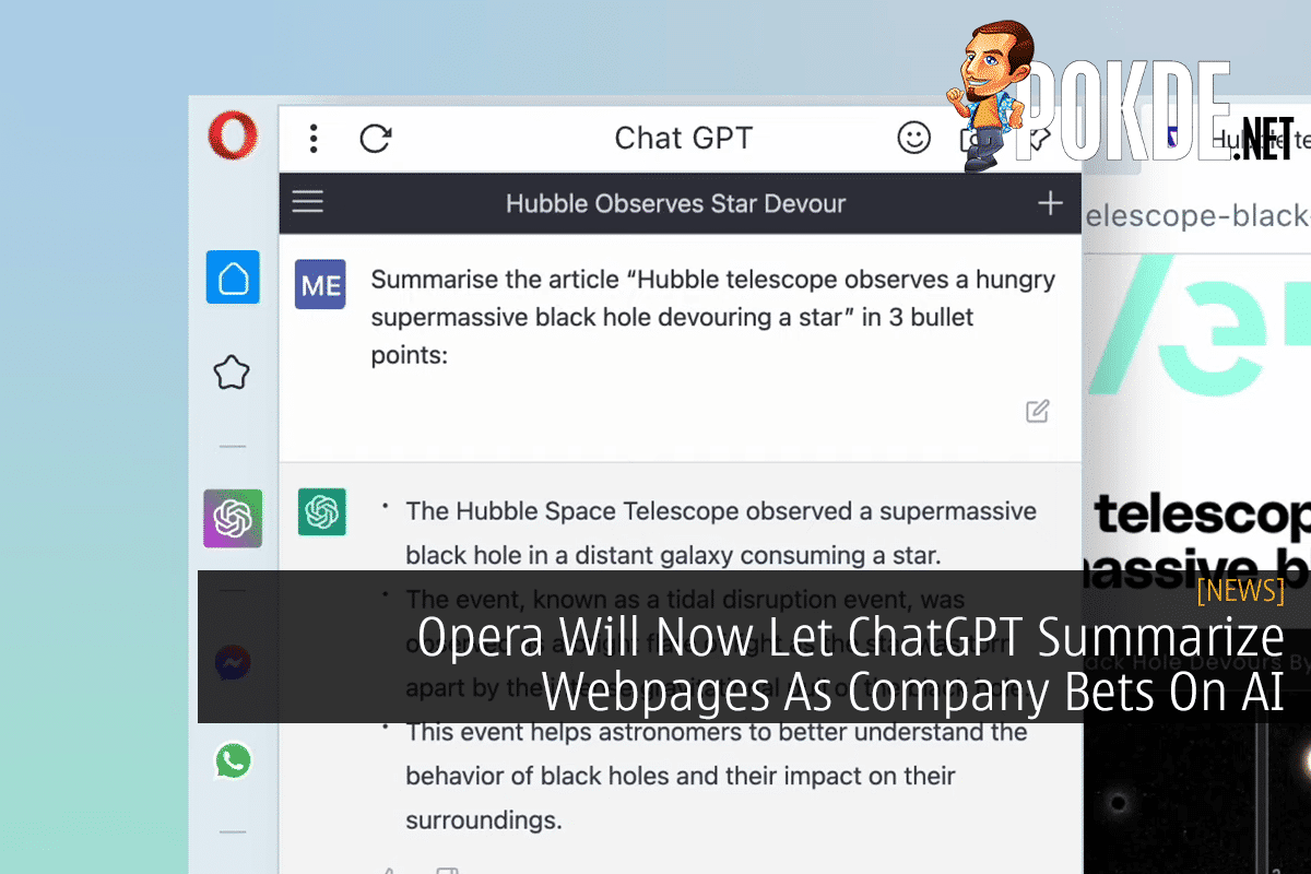 Opera Will Now Let ChatGPT Summarize Webpages As Company Bets On AI
