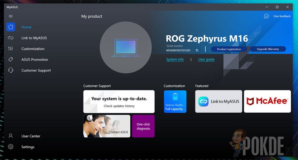 ROG Zephyrus M16 review Armoury Crate MyASUS