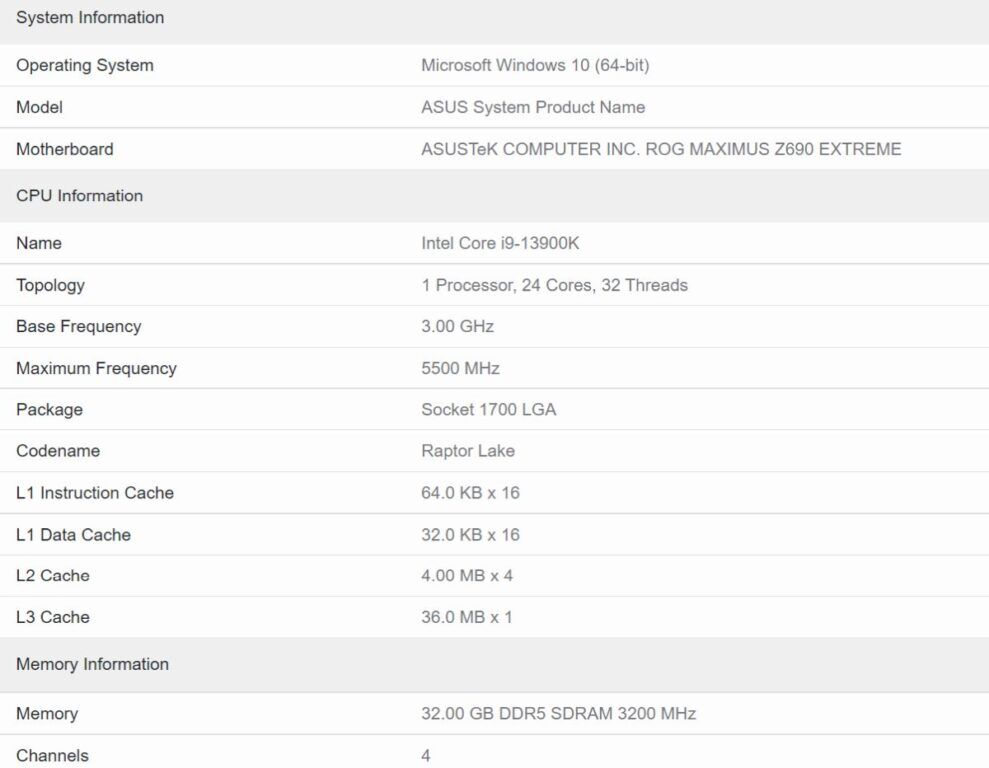 Intel Core i9-13900K Benchmark Allegedly Surfaced Online