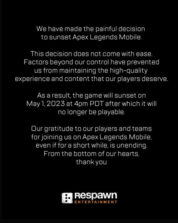 Apex Legends Mobile is Shutting Down And You’re Not Getting A Refund For It